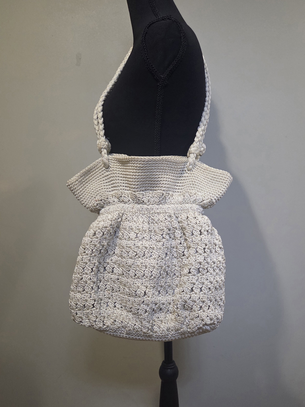 Lina Lavender-Lined Crochet  Drawstring Closure Handbag